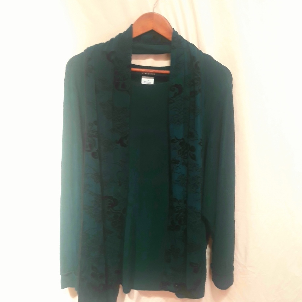 Dark Teal and Black 3pc Pantsuit with Scarf PLUS